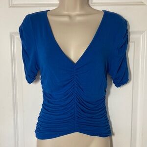 Chic Royal Blue Ruched V-Neck Women's Top
